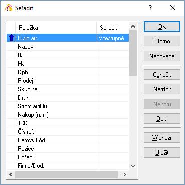 přepínač, stále dokola nastavuje třídění vzestupně, sestupně, netřídit šipka dolů, šipka nahoru, bez šipky).