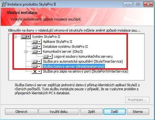 Typ instalace zde vyberte, jaký typ instalace Skyly Pro II chcete provést: o o Server kompletní instalace serveru i klienta.