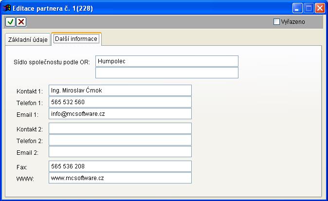 Další informace Na záložce Další informace je uvedeno sídlo společnosti
