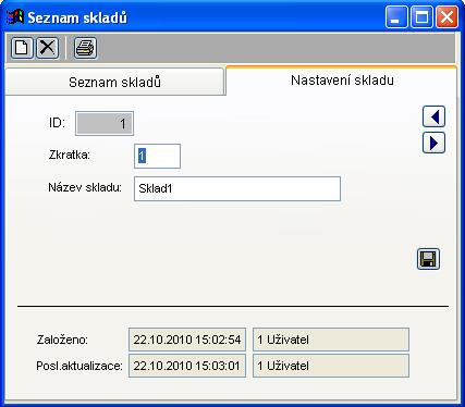 Nastavení skladů Na záložce Nastavení skladu můžeme zadat zkratku skladu a název.