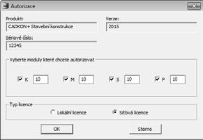 UPOZORNĚNÍ: Jakmile zatrhnete vybraný produkt, objeví se dialog pro výběr modulů a typu licence. V případě síťových licencí je nutné zatrhnout Síťová licence.