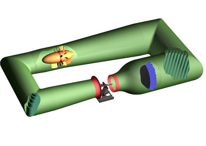 KAPITOLA IV Aerodynamika 4. 1 Aerodynamický tunel Aerodynamický tunel je výzkumné zařízení, jež může vytvářet ovladatelný vzdušný proud, který slouží ke zkoumání aerodynamických vlastností těles.