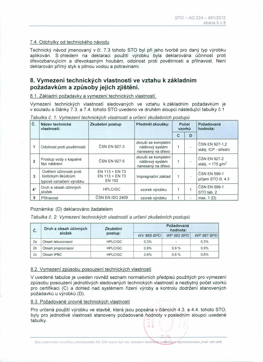 strana 5 z 8 7.4. Odchylky od technického návodu Technický návod jmenovaný v či. 7.3 tohoto STO byl při jeho tvorbě pro daný typ výrobku aplikován.