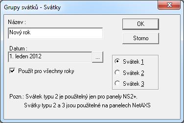 ..) Liší se podle typu úlohy ZÁKLADNÍ KONFIGURACE Vytváření grup svátků Grupa svátků je sada svátků seskupených pod jedním názvem.