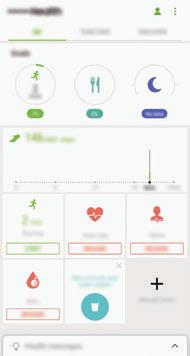 Aplikace a funkce Používání aplikace Samsung Health Zde můžete zobrazovat hlavní informace z menu a nástrojů pro sledování aplikace Samsung Health a sledovat tak své zdraví a formu.
