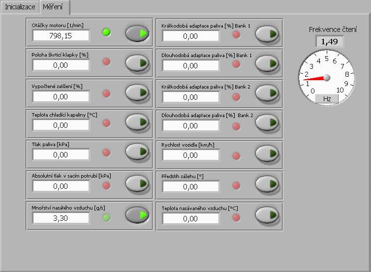 Transformace do dekadické soustavy 1F 40 h = 8000 d Aplikace transformační funkce: 8000 : 4 = 2000 Výsledná hodnota: 2000 ot/min Obr. 4: Okno sledování parametrů dostupných v OBD-2 (SAE J1979) Tab.
