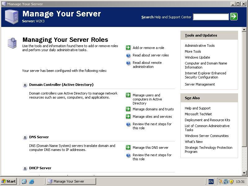 ATICA). Instalátor automaticky nainstaluje také DHCP server a DNS server nutný pro správnou funkci řadiče domény.