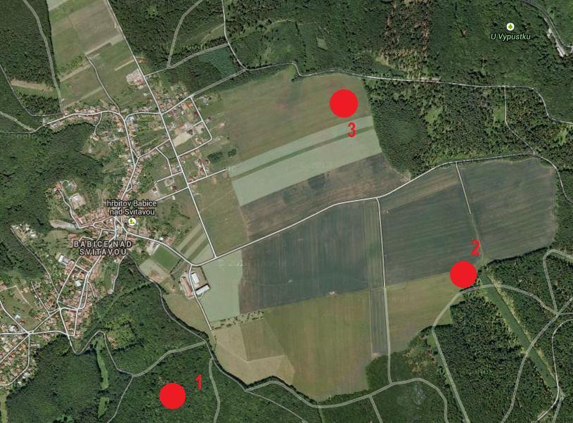 Obr. 2.4: Babická plošina s vyznačením speleologicky nejzajímavějších částí (mapový podklad: www.google.cz/maps) 2.