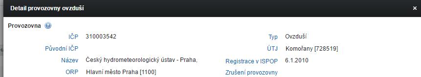 Ověření kódu a názvu ÚTJ na účtu ISPOP 1. Po přihlášení na www.ispop.cz - MŮJ ÚČET - záložka v Menu Provozovny ovzduší - Správa provozoven tabulka Záznamy Sloupec AKCE (kliknout na 1.