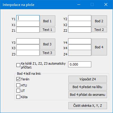 U bodu 3 odečítáme jen jeho polohopis Y, X, výšková kóta Z se dopočítá automaticky. Tlačítko [Výpočet Z3] je třeba použít jenom v případě opravného odečtu některého z bodů 1 nebo 2.