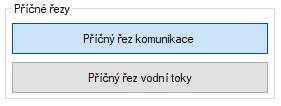 Kapitola 8 Odečet příčných řezů (komunikace, vodní toky) Pro odečet příčného řezu je potřeba v parametrech programu na první záložce zvolit Příčný řez komunikace nebo Příčný řez vodní toky: Hlavní