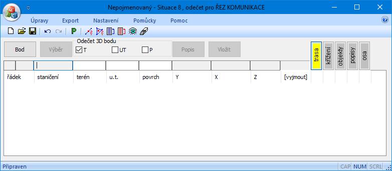 Směr odečtu je vhodné provádět zleva doprava (ale není to nutné, při importu dat na Příčný řez se program dotáže, kterým směrem byl řez odečten).