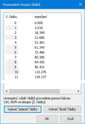 Z něho je třeba vybírat a tlačítkem postupně plnit pravý seznam: Body navazujících spojnic.