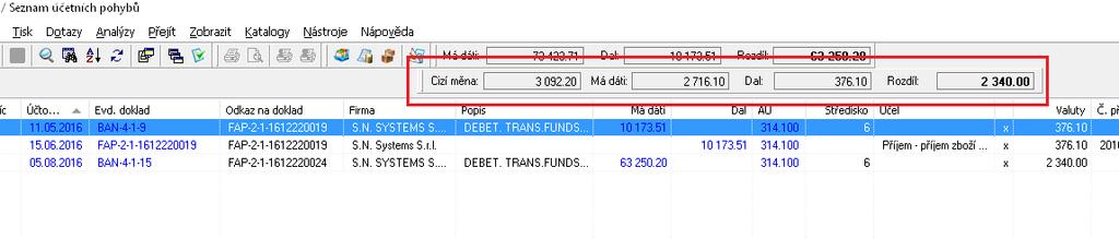 - Součet v účetním deníku je rozveden na účetní