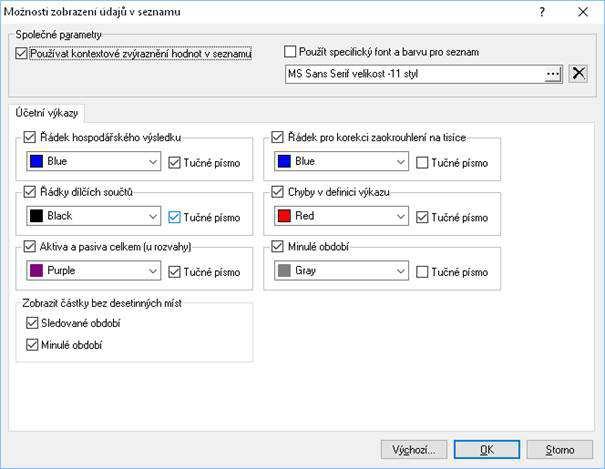 ÚČETNÍ VÝKAZY - MOŽNOSTI NASTAVENÍ ZOBRAZENÍ Nově se dostupné vylepšené