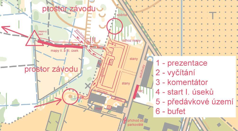 Zakázané prostory Prostor závodu Povinné úseky Platí zákaz vstupu do oplocenek a na soukromé pozemky vyznačené v mapě symboly: 415 kultivovaná plocha (pole), 527 privát, 709 nepřístupná oblast.