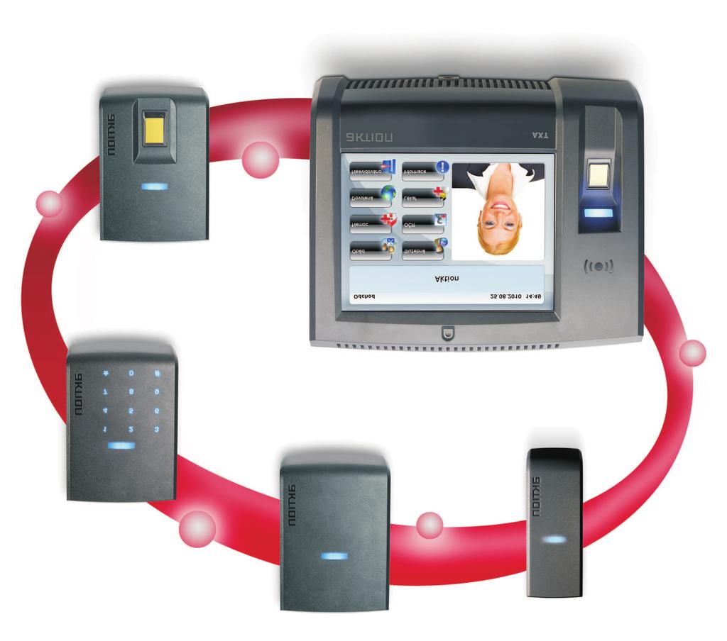 Představení systému Systém AKTION Moderní bezkontaktní (RFID) a biometrický identifikační systém určený pro kontrolu přístupu osob, evidenci docházky, sledování vozidel, evidenci návštěv a jiné