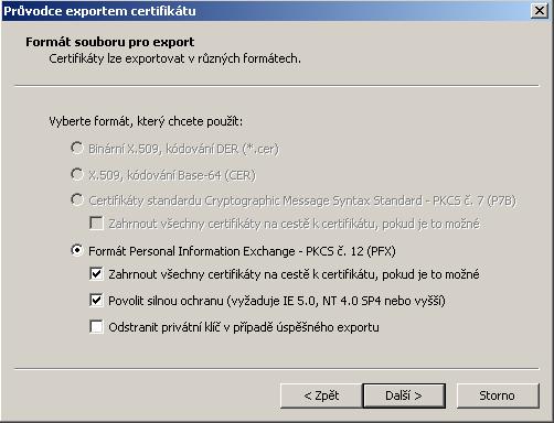 E-ZAKu použitelný Obrázek 12: Do exportovaného certifikátu je nutné zahrnout všechny