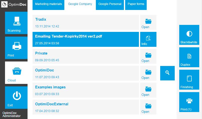 emailového serveru, Google Cloud Print a AirPrint* Dostupnost různých úložišť přímo na panelu zařízení Google Drive,