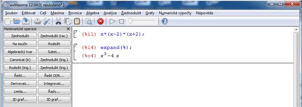 Poté, kdy několikrát zvolíme stejný příkaz, si už budeme jeho název nejspíš pamatovat a při další práci s programem zvolíme rychlejší cestu k získání požadovaného součinu nebo rozkladu