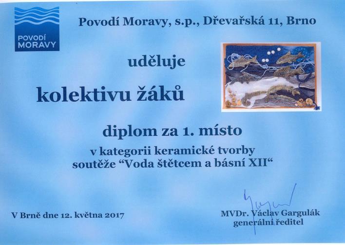 místo Natálie Trojanová Požární ochrana očima dětí Návraty Krajské sdružení hasičů Okresní sdružení hasičů MŠMT- celonárodní soutěž ZUŠ ve výtvarném oboru 1. místo Natálie Trojanová 1.