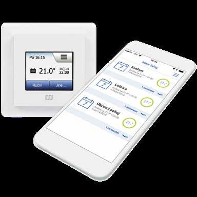 prostřednictvím dotykového termostatu v místnosti možnosti nastavení topného plánu jednotlivě pro každou místnost (termostat) či zařazení místností do zón se stejným teplotním režimem APLIKACE SWATT
