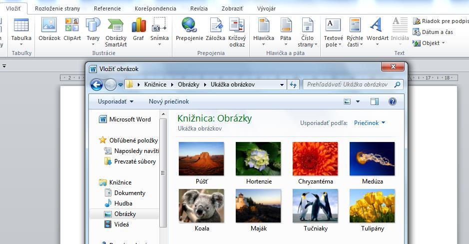 23 Vloženie obrázku robíme prostredníctvom karty Vložiť/oddiel Ilustrácie/Obrázok Úpravy obrázku: Zmena rozmeru a pootočenie obrázku - zmena rozmeru ťahaním pri stlačenom ľavom tlačidle myši - zelené