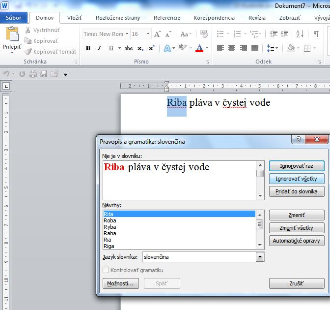 Kontrolu pravopisu môžeme spustiť v stavovom riadku kliknutie na ikonku