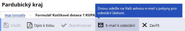 3. Odeslání žádosti Po kliknutí na Připravit k odeslání (viz předchozí kapitola) obdržíte e-mail s odkazem na odeslání žádosti.