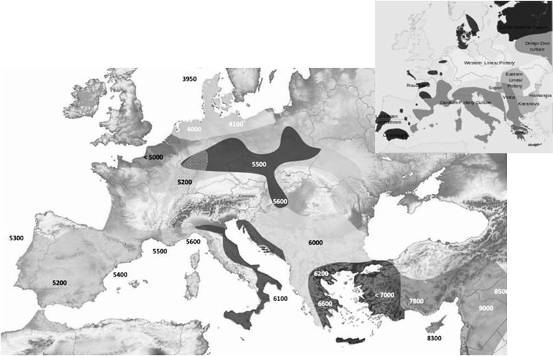 proces 9 000 7000 5500 4000 BC Přední Východ Balkán