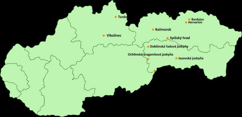 Itinerár Zoznam pamiatok UNESCO: 1. Tvrdošín (drevený kostol) 2.