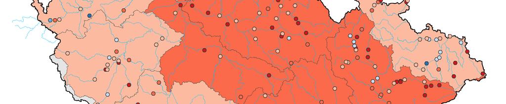 Povodí velmi nízká hladina snížená hladina hladina okolo normálu nebo mírně snížená