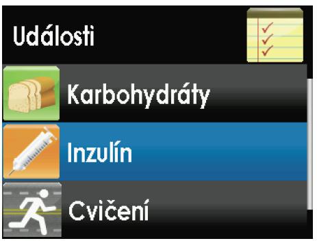 Evidence událostí - Dexcom Možnost vedení kompletního diabetického deníku Evidence: Dávkování insulinu
