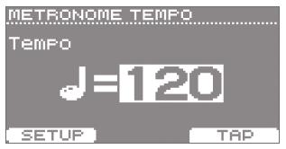 2 Tempo metronomu se změní. Tlačítkem [KIT] se vrátíte na obrazovku sady. Tap Tempo Rovněž můžete definovat tempo stiskem tlačítka v požadovaném intervalu.