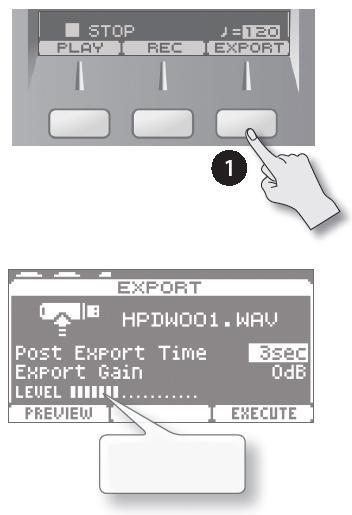 Export záznamu vaší hry do audio souboru * Než budete pokračovat, zapojte USB flash disk. Zadní panel (zapojení) (str. 8) Zastavte nahrávání či přehrávání a stiskněte tlačítko [F3] (EXPORT).