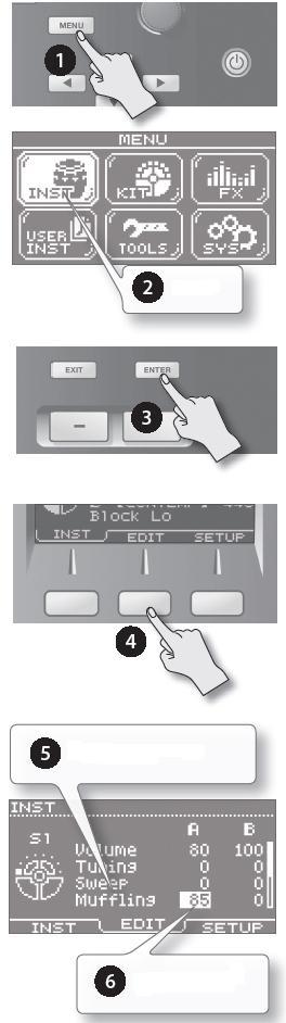 Quick Start Operace Menu HandSonic má četné parametry (položky, které lze nastavit), jež určují, jak budou fungovat a jak bude vyroben jejich zvuk.