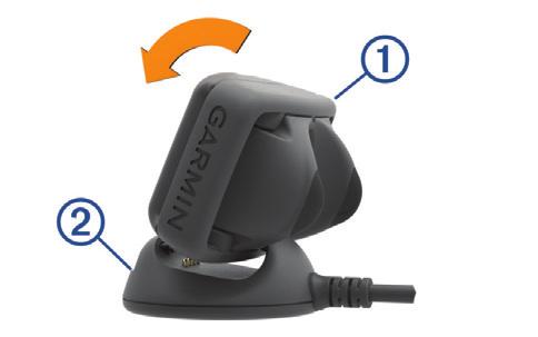 1 Připojte jednotku 1 na nabíjecí sponu 2. 2 Připojte napájecí kabel ke zdroji napájení. Stavová LED kontrolka při nabíjení svítí červeně.