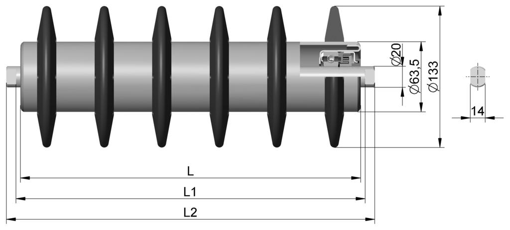 43 VÁLEČEK DISKOVÝ ø133/63 L / 6204 20164 plášť z ocelové trubky o síle stěny 3mm na plášti nalisovány disky ø133 z pryže o tvrdosti 65 Sh čela tažená z ocelového plechu svařená s pláštěm kuličková