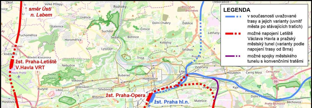 4 Mapka znázorňuje dostupnost LVHP jednak z krajských měst přímo na hlavní trase Ústí nad Labem Břeclav, jednak s přestupem ve stanici Praha hl.n. VRT (Praha Opera) z ostatních směrů.
