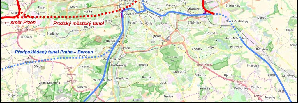 Cíl řešení Cílem řešení je posoudit jednotlivé vhodné varianty propojení VRT a LVHP s doporučením optimální technicky nejvhodnější trasy včetně míst napojení na stávající železniční konvenční síť (v