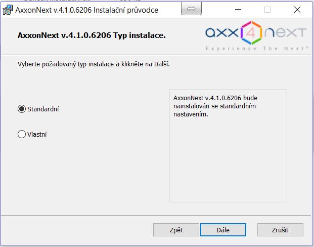 Typ instalace Uživatel může zvolit ze dvou možností: Standardní