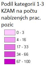 Podíl kategorií klasifikace zaměstnání (KZAM) na počtu nabízených pracovních pozic ve vztahu k odpovídající kvalifikaci podle městských částí Největší podíl mezi nabízenými pozicemi v kategorii KZAM