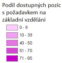 Struktura podílu dostupných pozic na ÚP podle požadovaného vzdělání uchazečů (v %) Největší počet pracovních pozic s podmínkou základního vzdělání je mimo městské části Brno-Střed v Brně-Jih, kde je