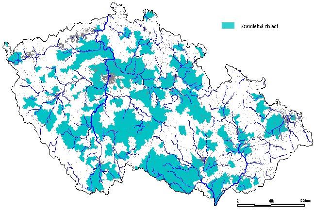 Obrázek 3.8.5-1 Vymezení zranitelných oblastí podle nařízení vlády 103/2003 Sb.