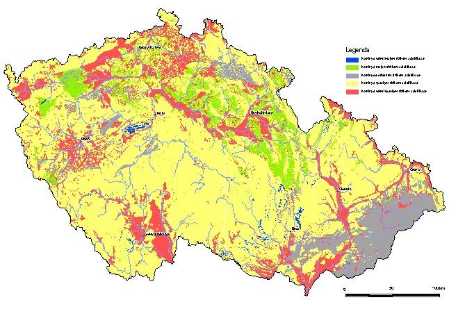 Obrázek 3.4.3-11 Zranitelnost horninového prostředí vůči acidifikaci 3.4.3.6 Vytvoření vrstev tlaků (odběrů, zdrojů znečištění apod.