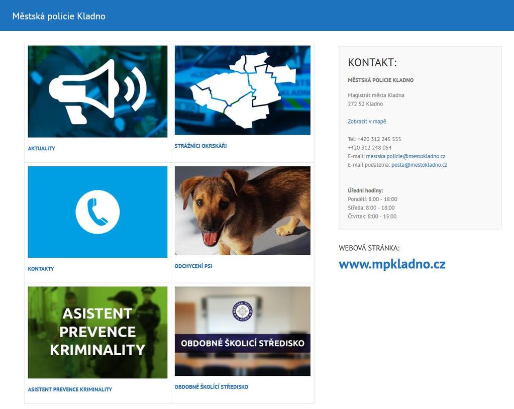 Návaznost na stránky MP Kladno Stránka Městská policie Kladno obsahuje odkazy na vybrané části webu