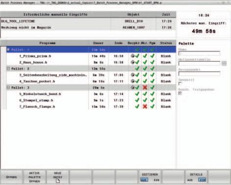 Programování a obsluha Batch Process Manager přehledné zobrazení správy palet Batch Process Manager je výkonnou funkci pro zpracování palet a sériovou výrobu.