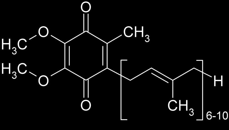 Ubichinon/ubichinol koenzym Q10 součást dýchacího řetězce v mitochondriích antioxidant v mitochondriích a membránách (společně s tokoferolem) částečně syntetizován, částečně přijímán potravou se