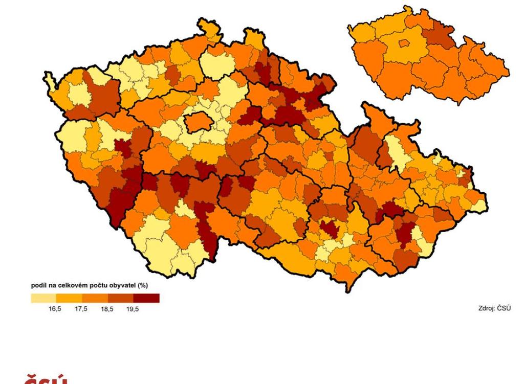 Ve srovnání věkových skupin podle krajů v ČR měl Královéhradecký kraj k 31. 12.