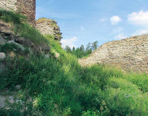 (Foto P. Sokol, 2012) zvětralých živců a slíd, rozklad malty na nestabilní jílové materiály.